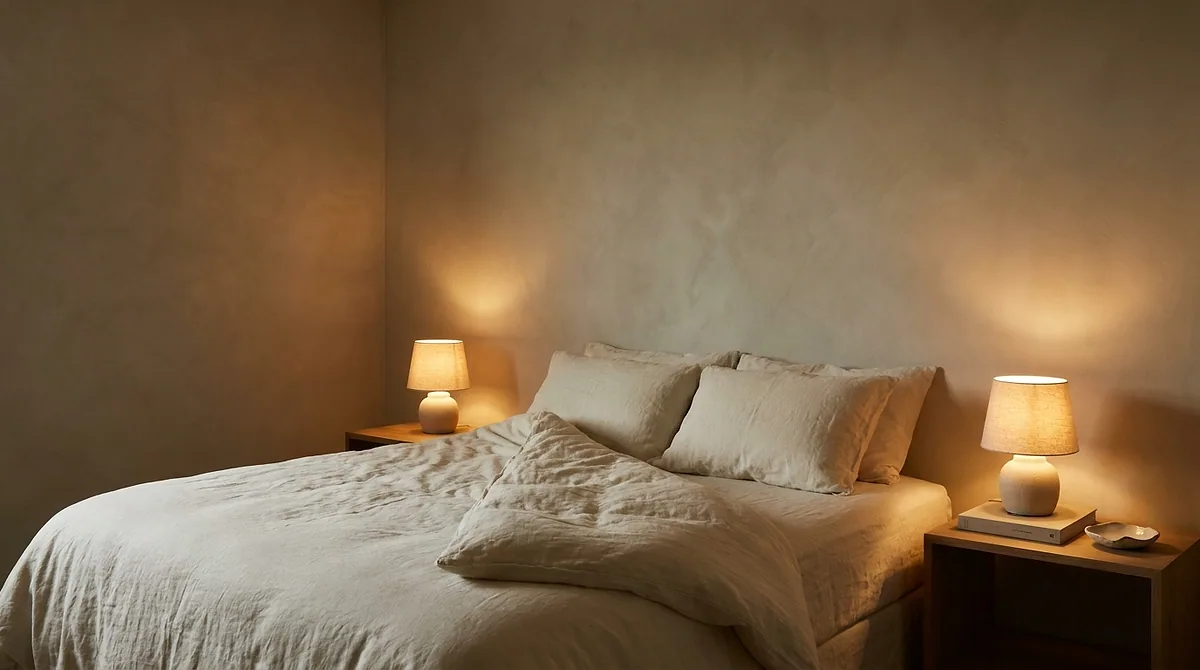 cozy bedroom ideas with warm lamp light and a loosely made bed