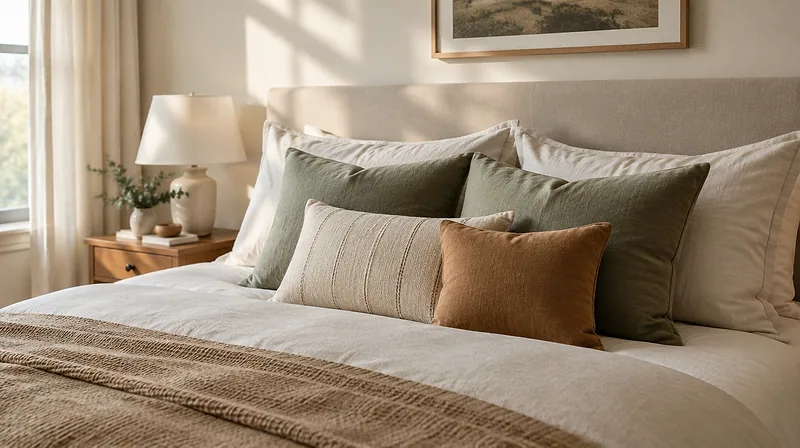 Best pillows for side sleepers: several pillows arranged against the headboard of a neatly made bed