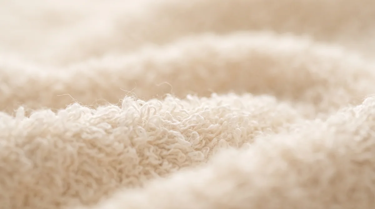 Close-up of soft cotton towel loops and fiber texture